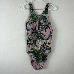 Beach Betty One Piece Swimsuit Women’s L Tropical Floral Cut Outs Beach Vaca